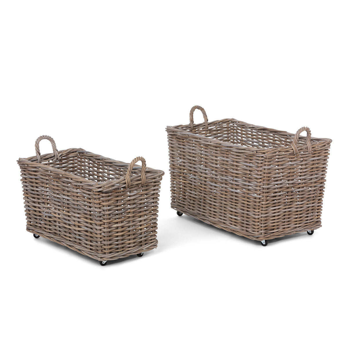 Set of 2 Oversized Rattan Baskets on Castors