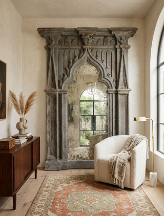 82"  Vintage Inspired Cathedral Wood Framed Wall/Floor Mirror