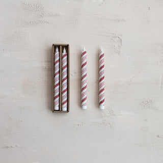 Set of 2 Flameless LED Sugared Candy Cane Taper Candles with 6 Hour Timer in Box