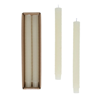 Set of 2 Ivory Hobnail Taper Candles