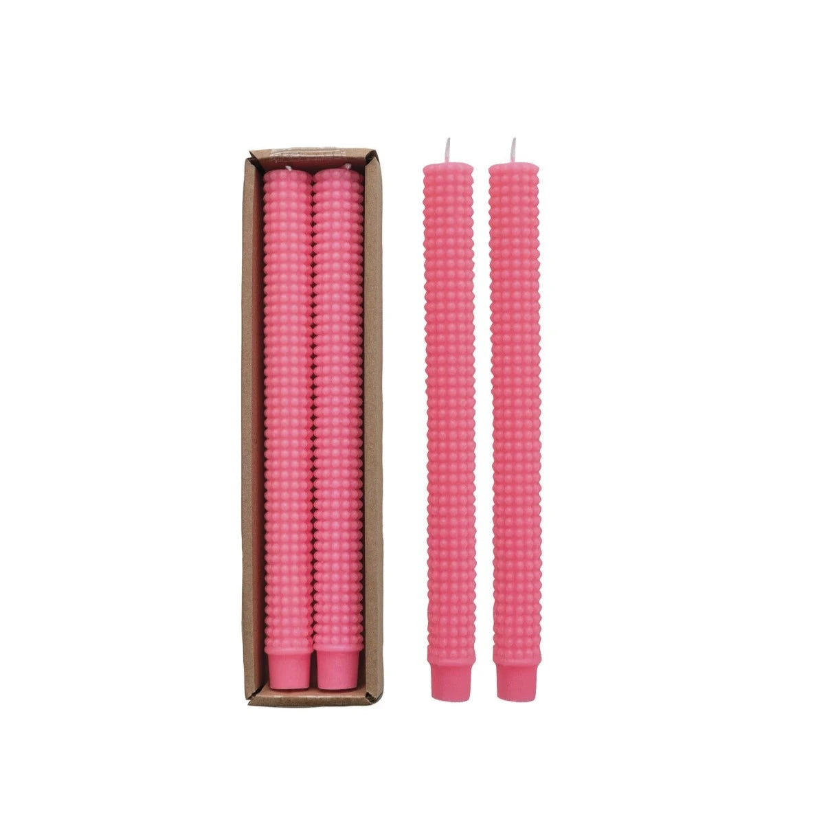 Set of 2 Pink Hobnail Taper Candles