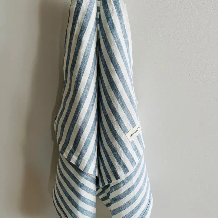 Pure French Stone Blue Stripe Linen Tea Towel