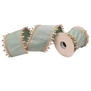 5 Yards Celadon Dupioni With Jeweled Edge Ribbon