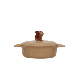 Stoneware Baker with Squirrel Finial
