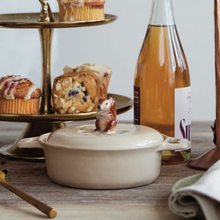 Stoneware Baker with Squirrel Finial