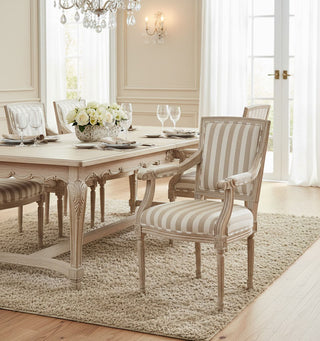 Whitewashed Wood Gray Striped Upholstered Chair