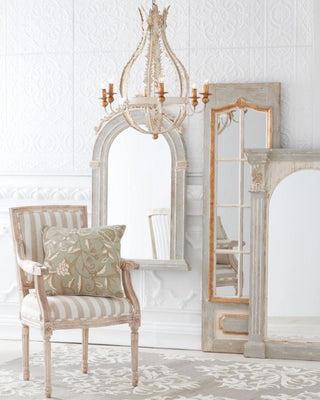 Whitewashed Wood Gray Striped Upholstered Chair