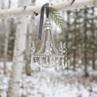 13.25" Silver Chandelier Ornament with Acrylic Jewels