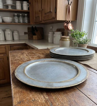 Rustic Galvanized Metal Charger with Gold Edge