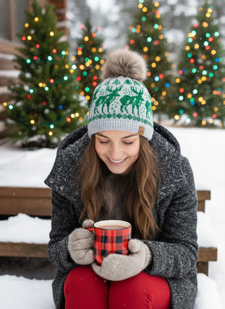 Reindeer Knit Pom Pom Hat