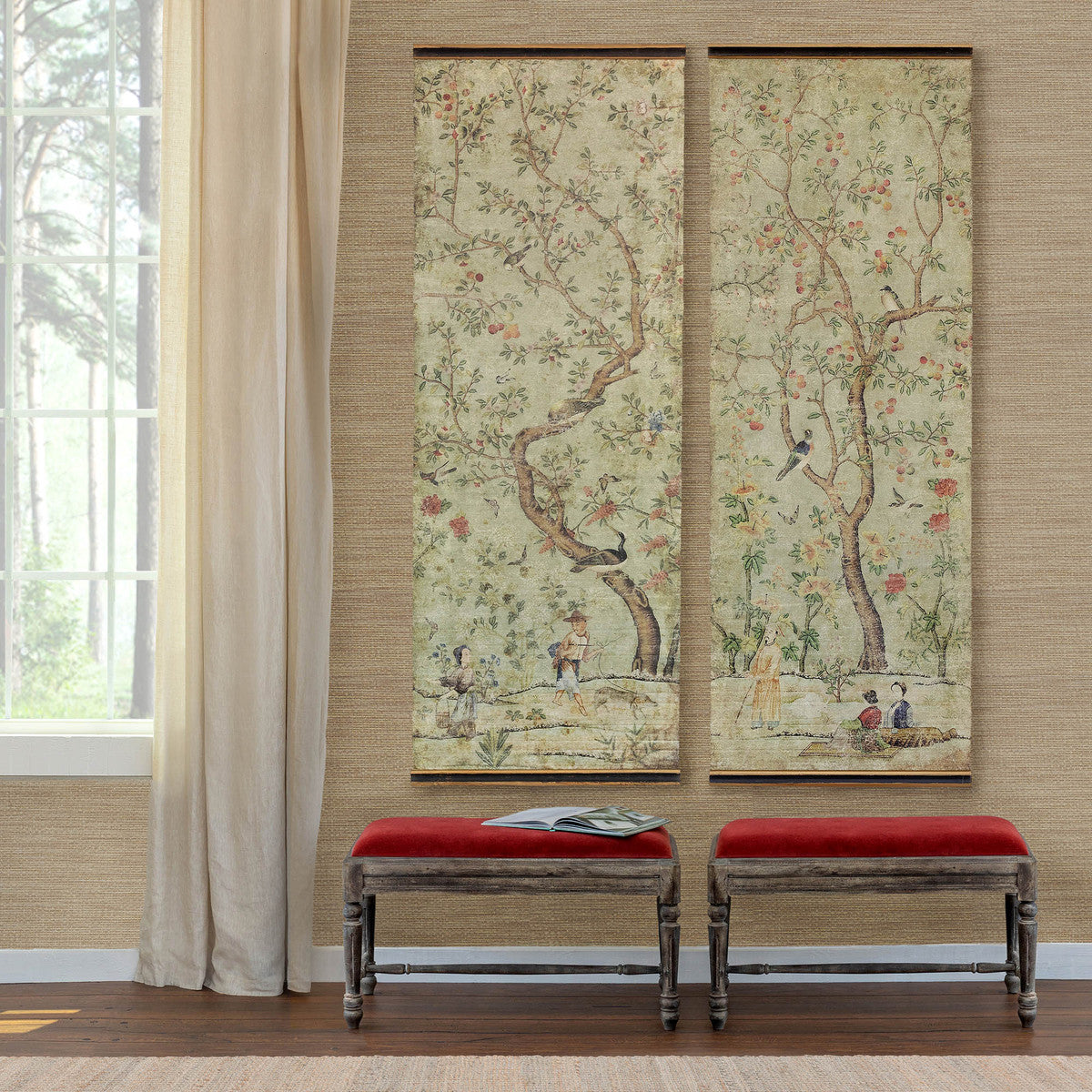 Chinoiserie Pattern Wall Hanging Pair