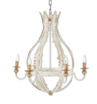 31" Weathered White & Gold Metal Leaf Chandelier