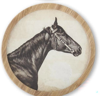 15.75" Round Natural Framed Horse Head Print - Choose Style