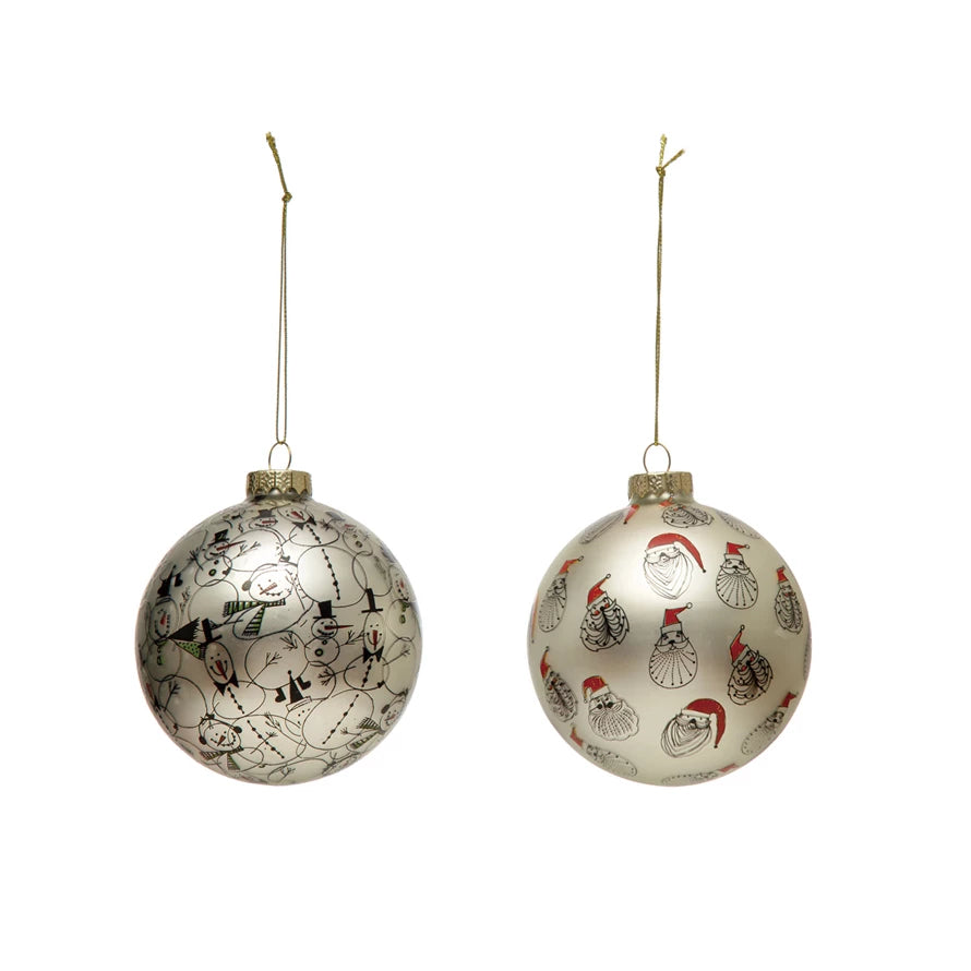 Modern Holiday Glass Christmas Ball - Choose Santa or Snowman