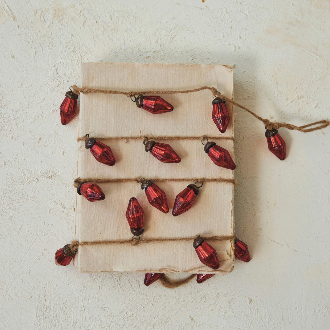 72" Red Mercury Glass Garland On Jute Rope