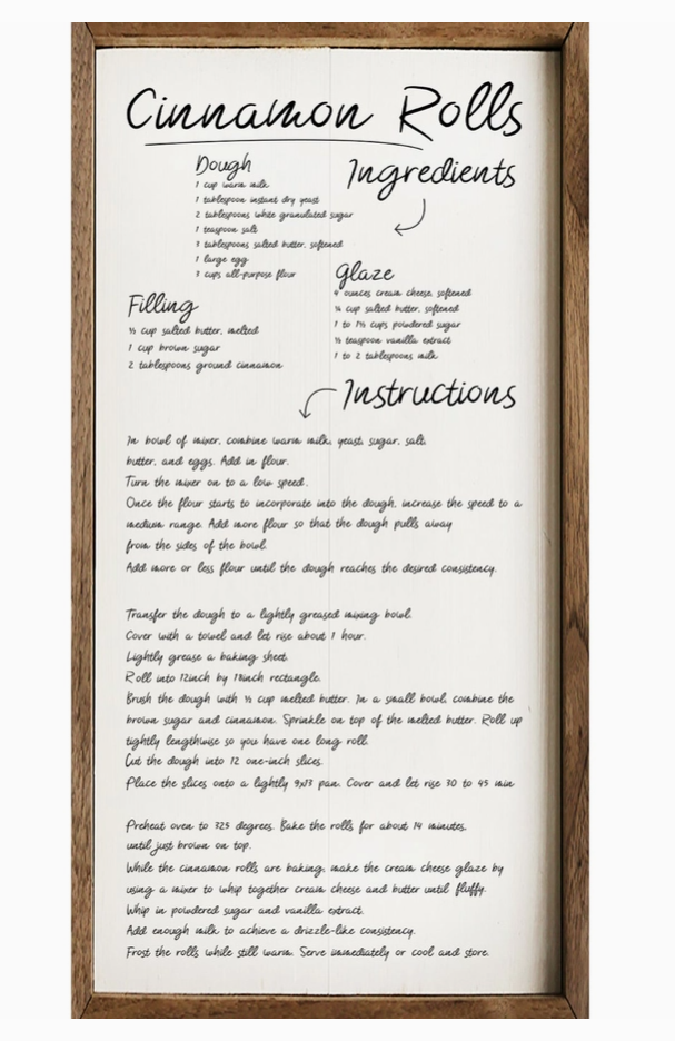 Cinnamon Roll Recipe Wall Decor