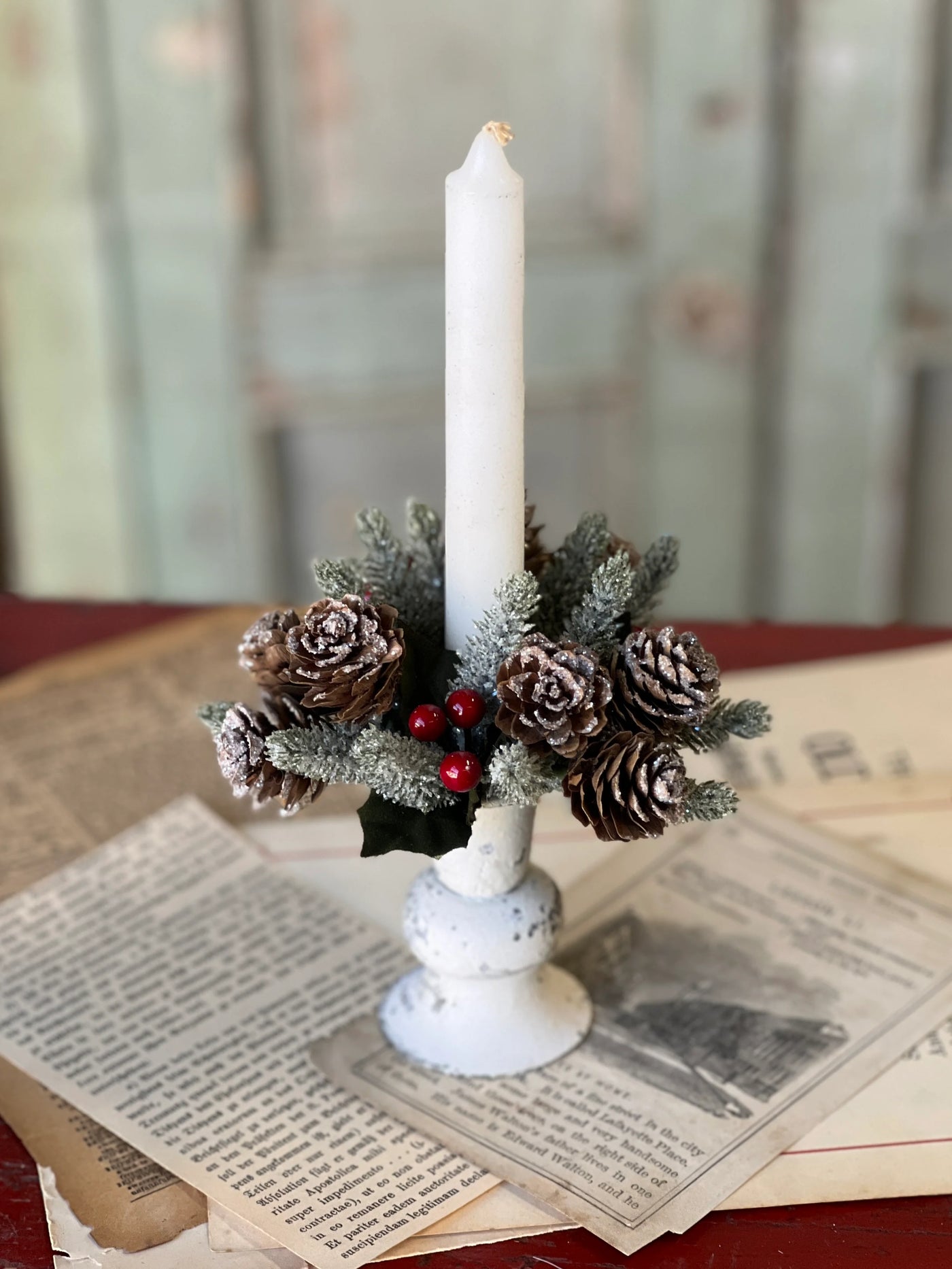 Mini Icy Berries and Cones Taper Candle Ring