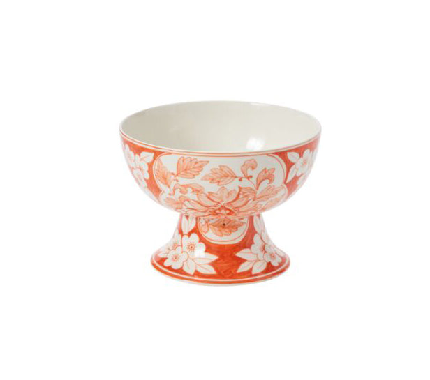 The Hand Painted Coral Chinoiserie Compote