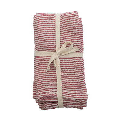 Set of 4 Cotton Red & Cream Stitch Napkins