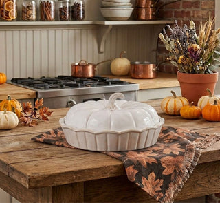 White Covered Stoneware Pumpkin Dish