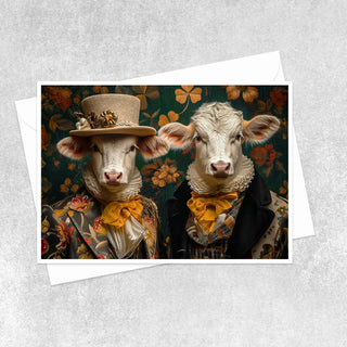 Aristocrat Gentlemen Cows in Bow Tie - Note Card