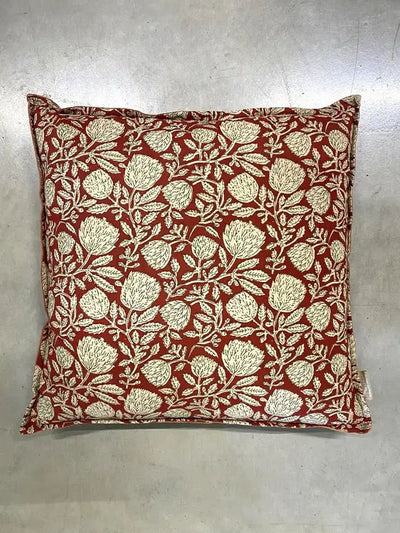 20" Cranberry and Cream Hand Block Pillow