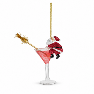 Glass Cocktail Ornament with Tipsy Santa - Choose Color