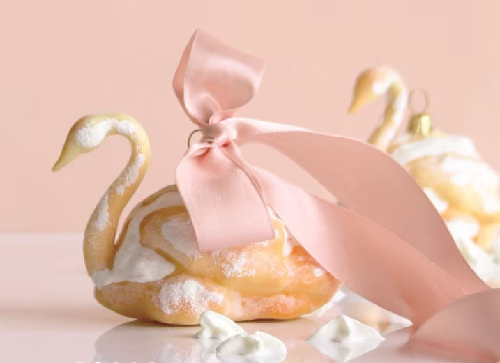 Cody Foster Glass Swan Cream Puff Ornament