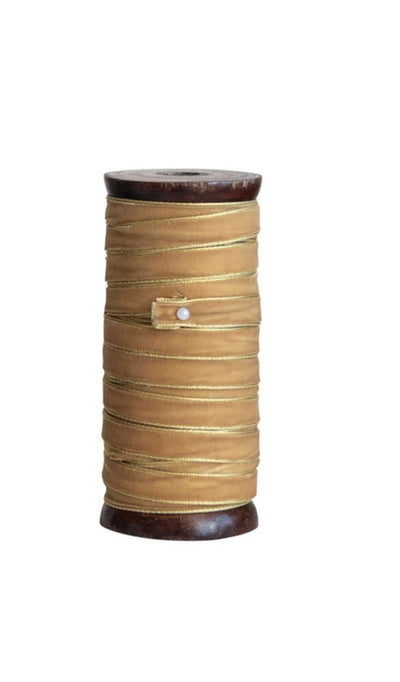 10 Yards Wooden Spool with Velvet Ribbon with Gold Edge - Choose From 4 Colors