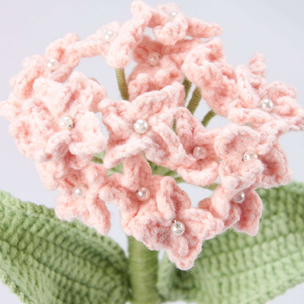 17" Handmade Pink Crocheted Hydrangea Stem