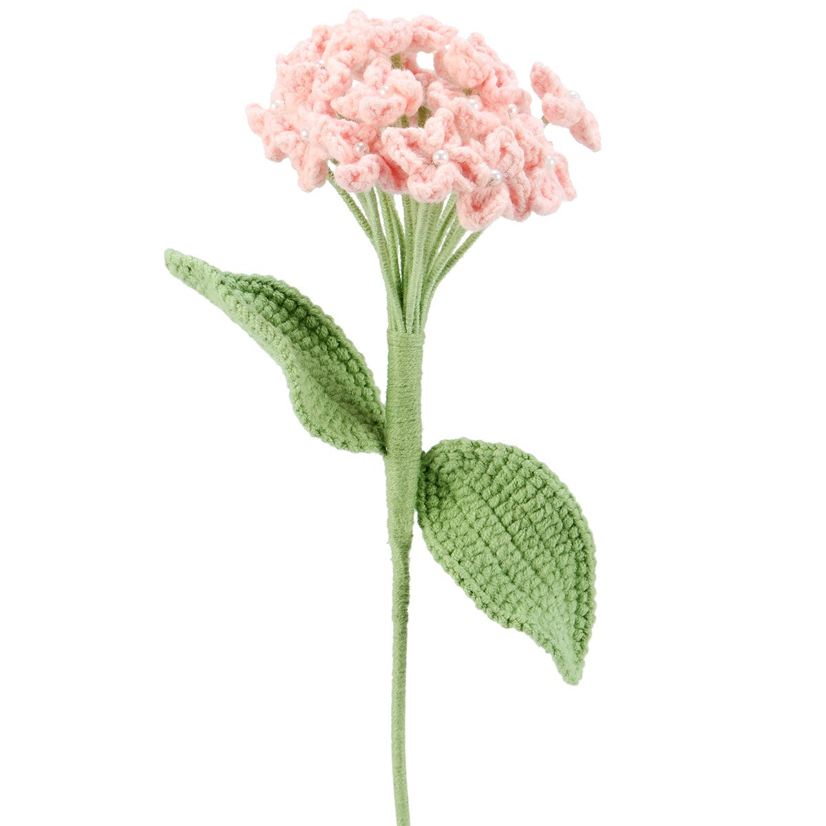 17" Handmade Pink Crocheted Hydrangea Stem