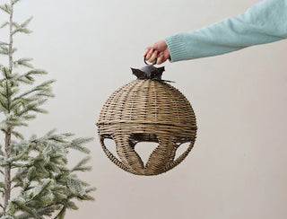 Oversized Hand-Woven Rattan Bell with Metal Leaves