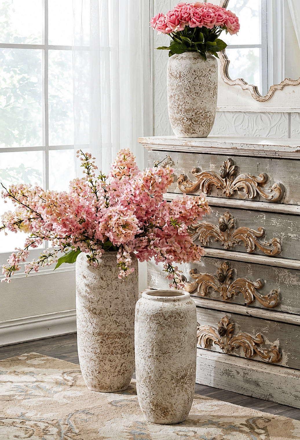 Cream & Taupe Textured Ceramic Vases (Large)