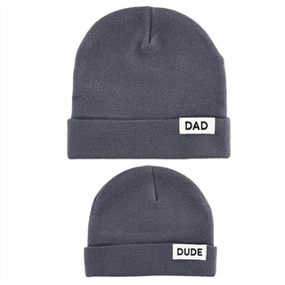 Dad and Dude Knit Beanie Hat Set - Grey