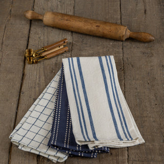 Set of 3 Kitchen Towels - Dark Blue and White
