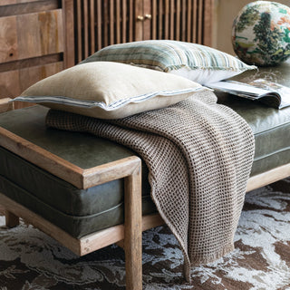 Distressed Olive Color Leather Day Bed Bench