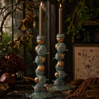 Resin Patina Copper Stacked Acorn Taper Holder