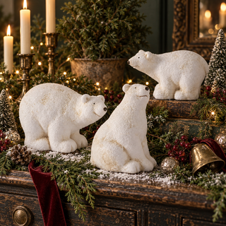 Set of 3 Snowy Glittered Polar Bears