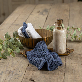 Set of 4 Denim Blue and White Knit Dishcloth