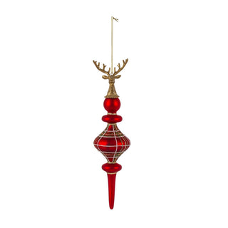 Plaid Glass Deer Finial Ornament - Choose Style
