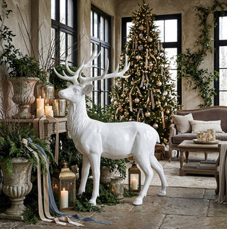 62.25" White Resin Standing Deer