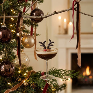 Glass Espresso Martini Ornament with Deer