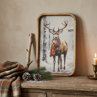 Bundled Up Deer Framed Print on Metal