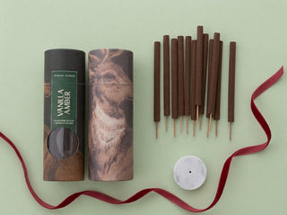 12 Piece All Natural Vanilla Amber Incense Sticks in Tube with Incense Holder
