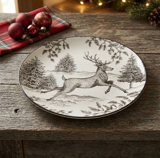 12" Black and White Toile Deer Plate Platter