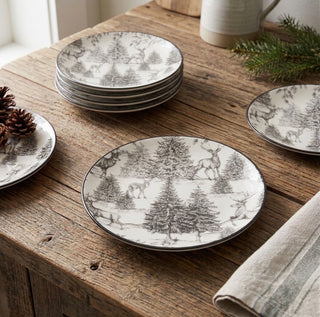 8" Black and White Toile Deer Plate