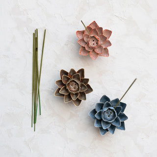 Handmade Stoneware Flower Incense Holder - Choose Color