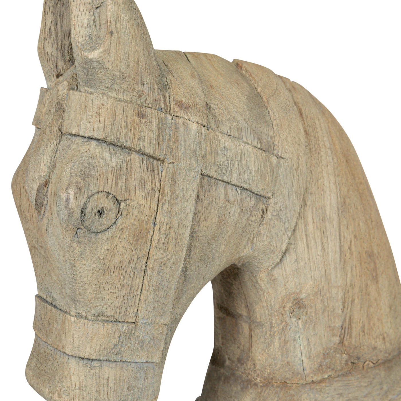 Hand-Carved Mango Wood Horse on Metal Stand