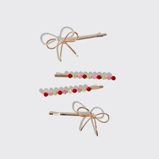 Kitsch Set of 4 Holiday Gemstone and Bow Bobby Pins