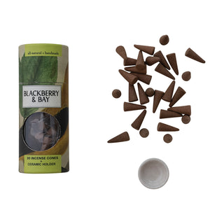 30 Piece Blackberry & Bay Scented Incense Cones with Holder